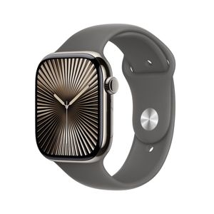 Apple Watch Series 10 GPS + Cellular 42mm Natural Titanium Case with Stone Grey Sport Band - S/M