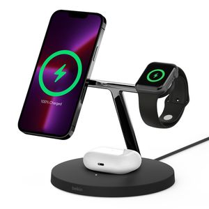 Belkin BOOST CHARGE PRO MagSafe 3-in-1 Charging Stand- Watch fast charge- w PSU (EU Power Supply) - Black