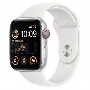 Apple Watch SE (v2) GPS + Cellular 44mm Silver Aluminium Case with White Sport Band - Regular