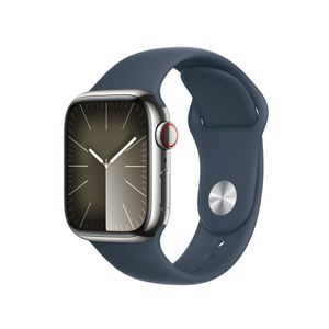 Apple Watch Series 9 Cellular 41mm Silver Stainless Steel Case w Storm Blue Sport Band - S/M