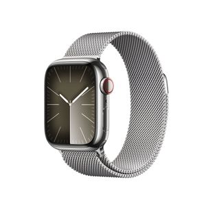 Apple Watch Series 9 Cellular 41mm Silver Stainless Steel Case w Silver Milanese Loop