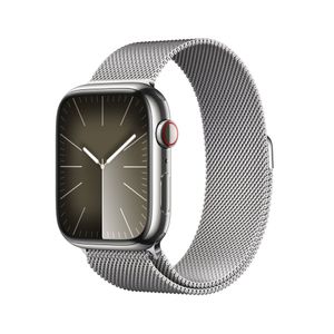 Apple Watch Series 9 Cellular 45mm Silver Stainless Steel Case w Silver Milanese Loop