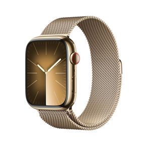 Apple Watch Series 9 Cellular 45mm Gold Stainless Steel Case w Gold Milanese Loop